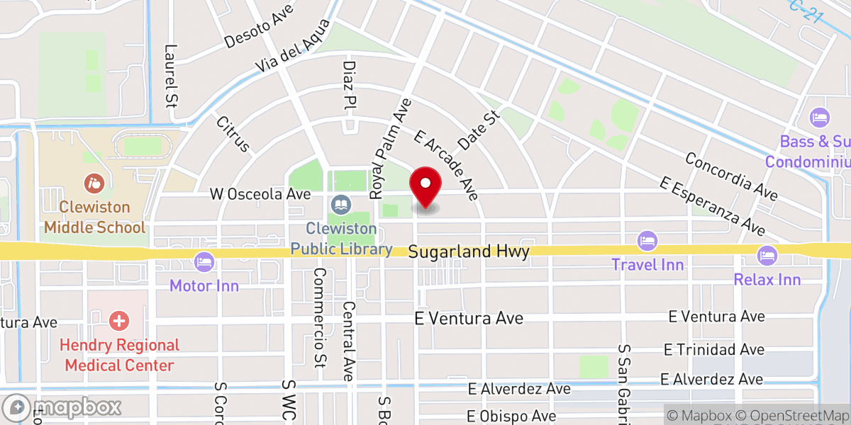 Map showing location of Catholic Charities-Clewiston