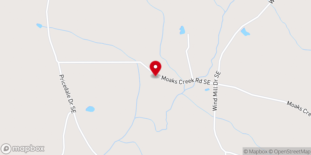 Map showing location of Moak’s Creek Baptist Church