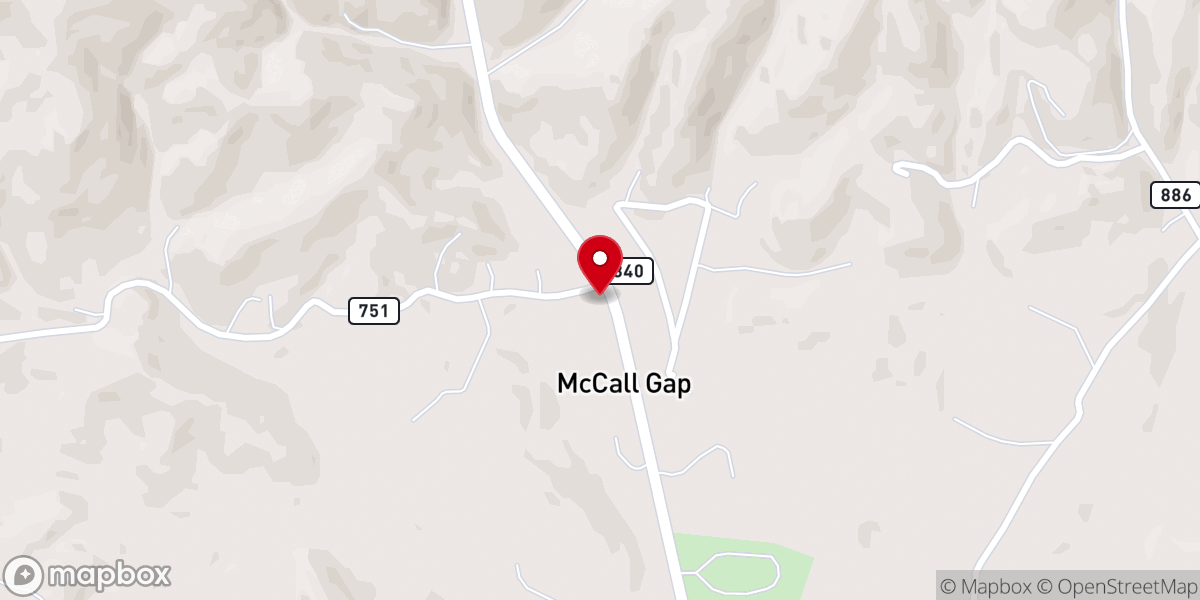 Map showing location of McCalls Gap Presbyterian Church