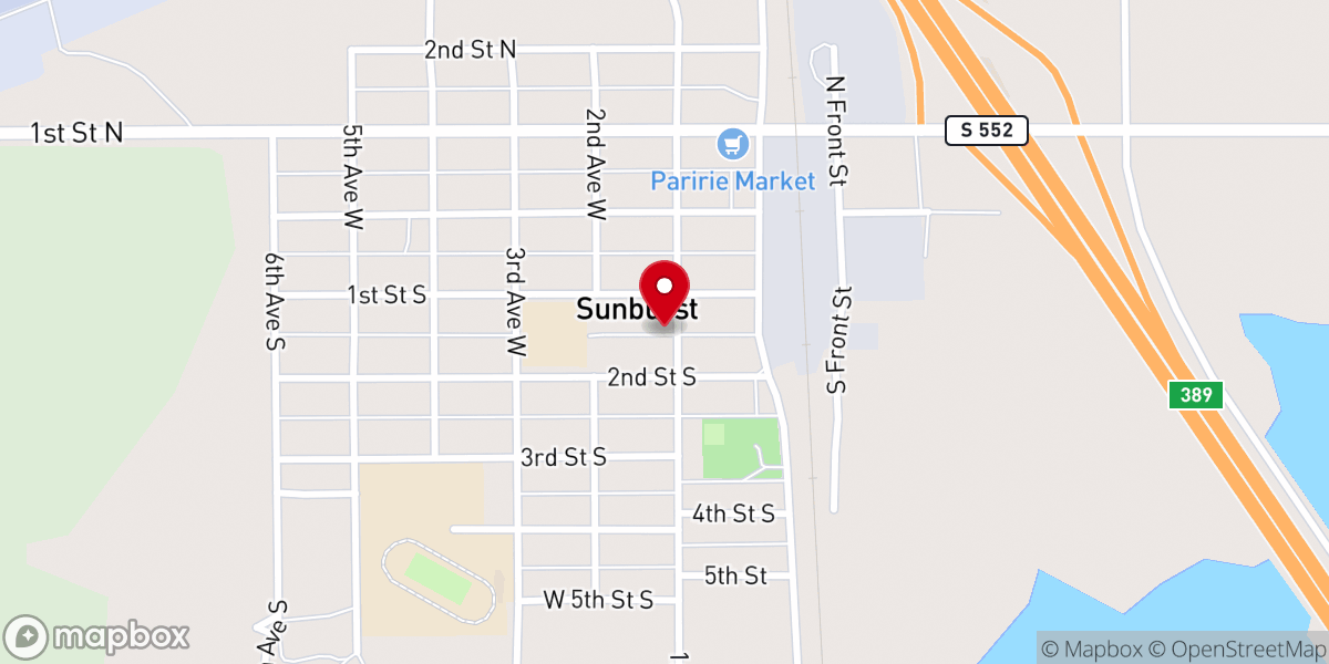 Map showing location of Lutheran Church-Sunburst