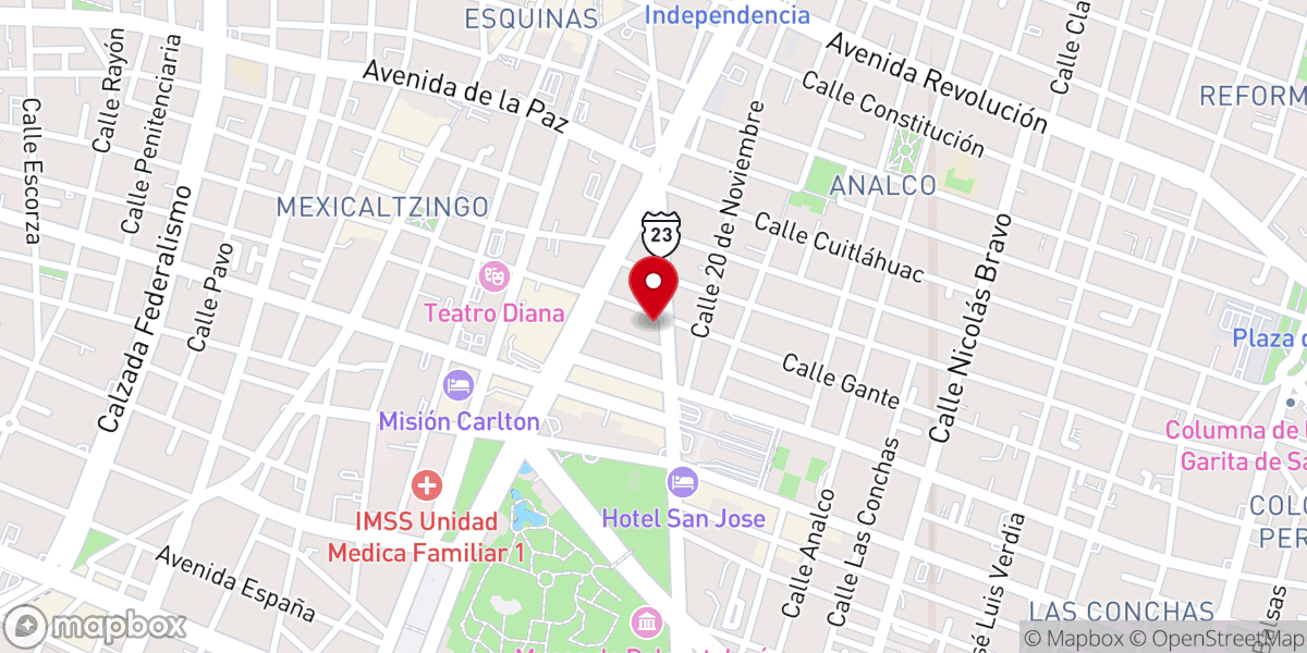 Map showing location of Templo de Nuestra Señora de la Piedad