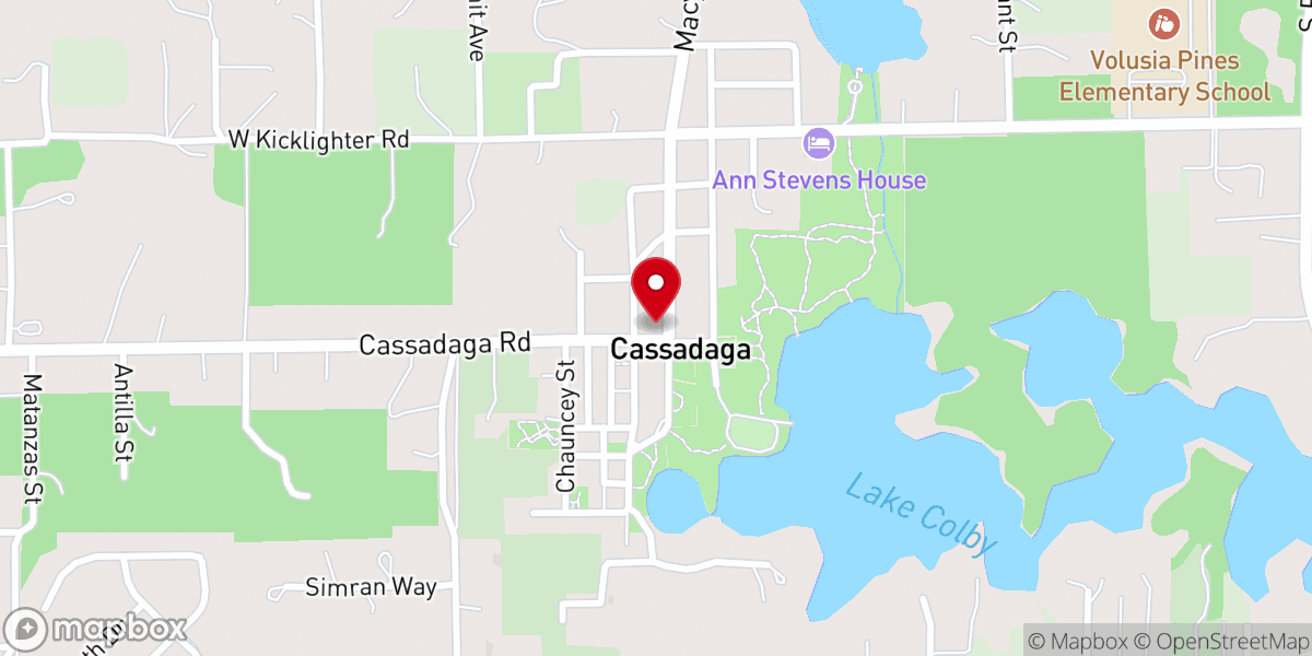 Map showing location of Cassadaga Psychic Spiritualist Center