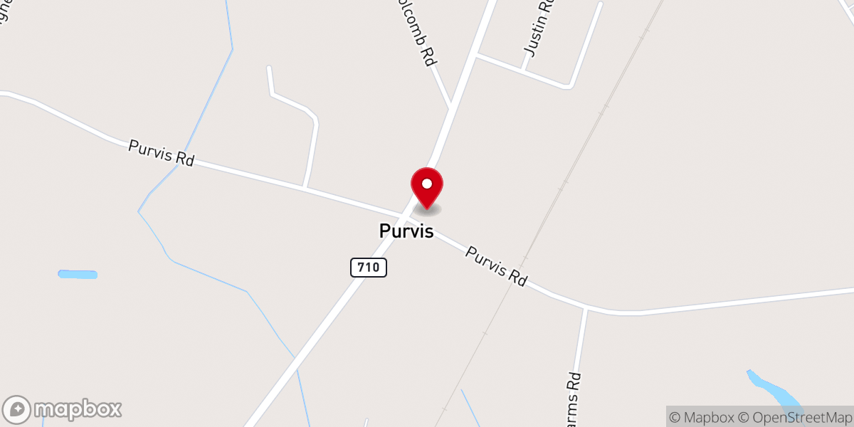 Map showing location of Purvis Independent Baptist Church