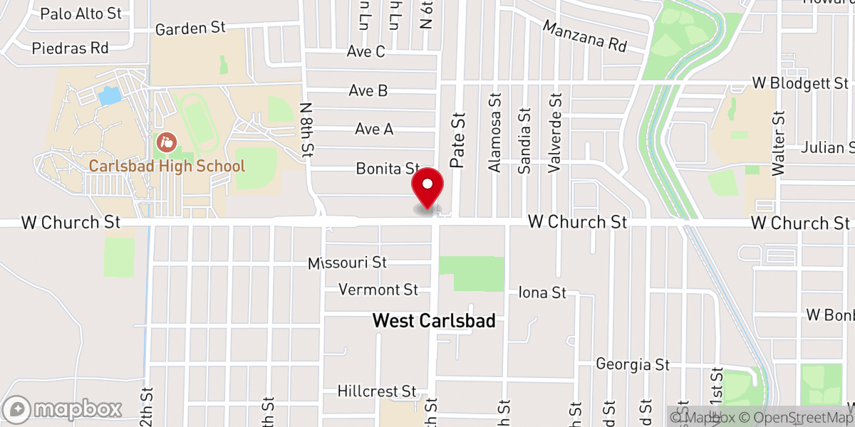 Map showing location of The Pigeon's Coop Food Park of Carlsbad NM