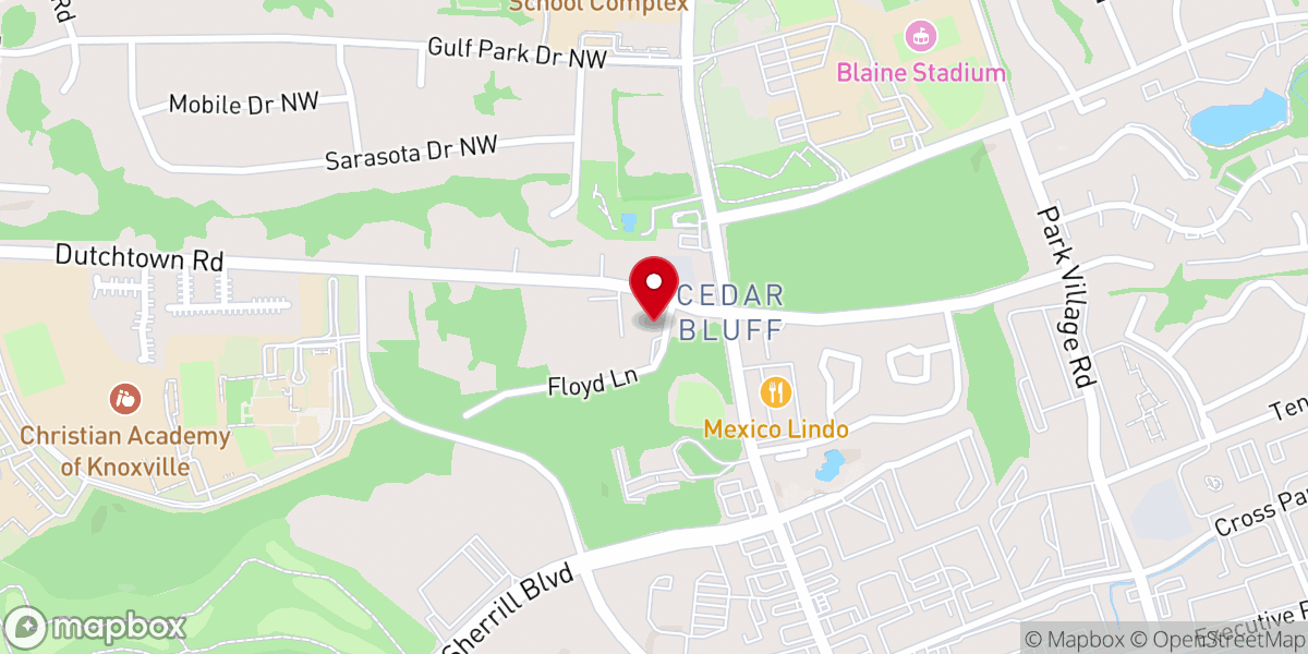 Map showing location of Cedar Bluff Church