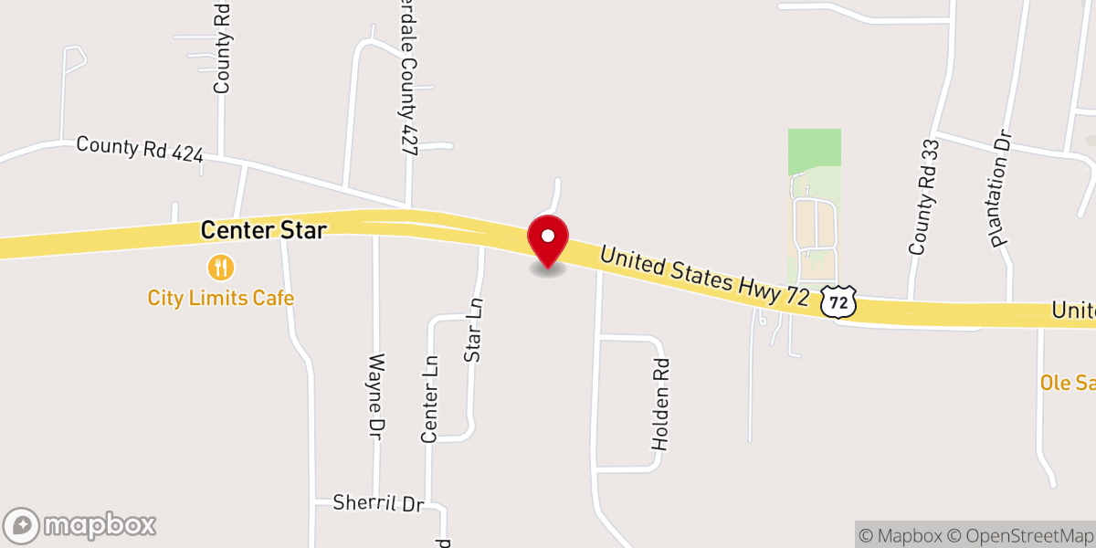 Map showing location of Center Star Church