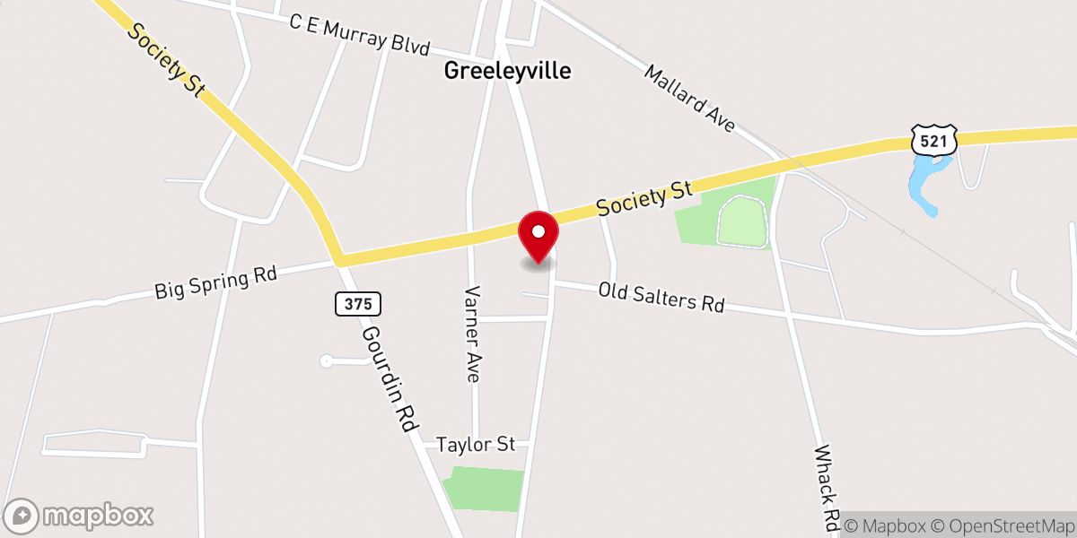 Map showing location of Greeleyville United Methodist Church