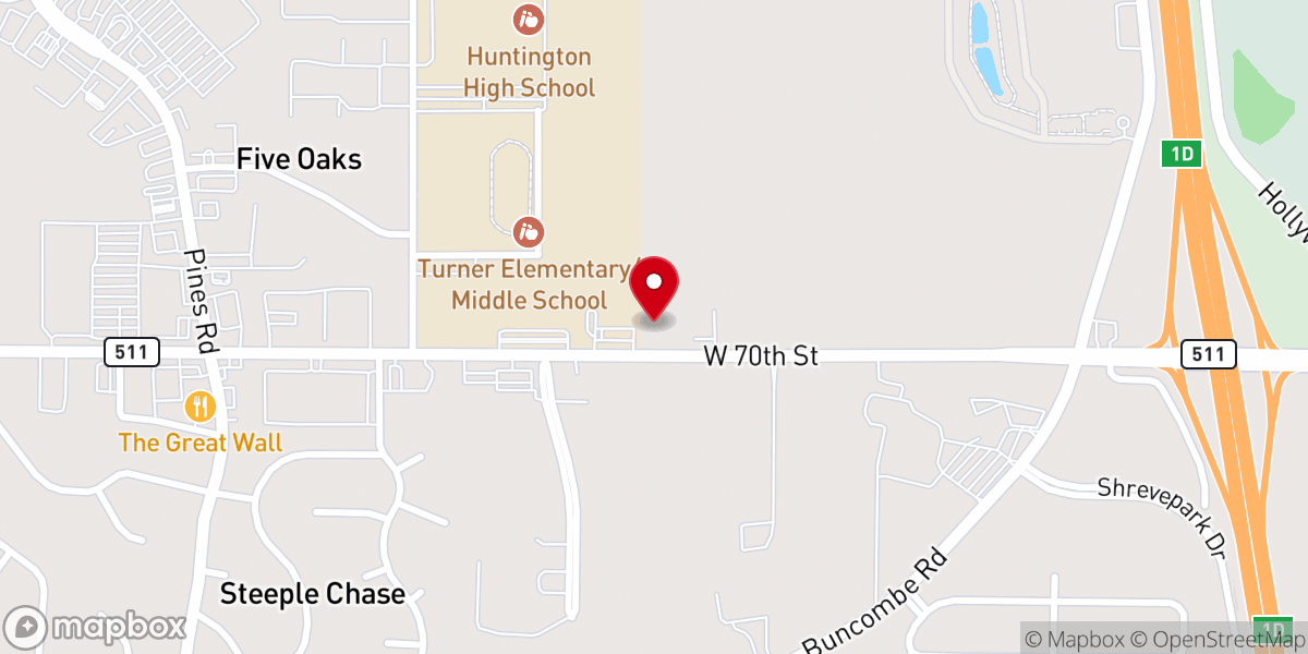 Map showing location of Family Life Church Shreveport