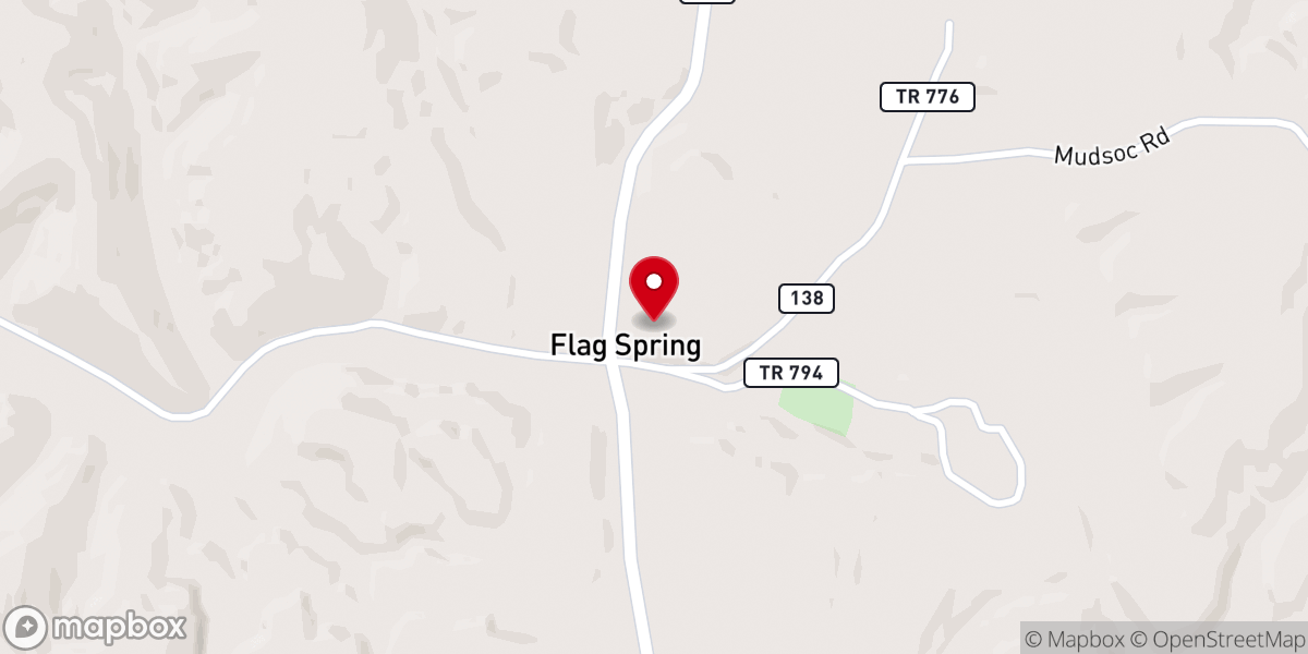 Map showing location of Flag Spring Church