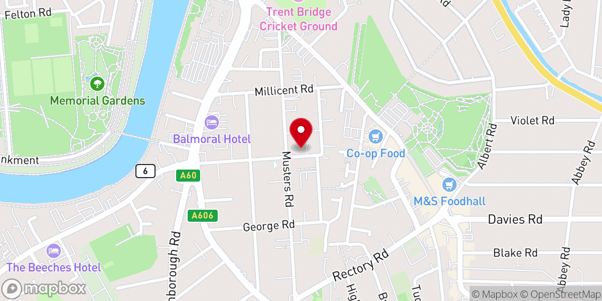 Map showing location of West Bridgford Methodist Church