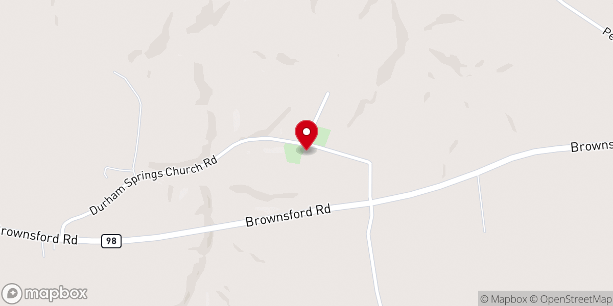 Map showing location of Durham Springs Church