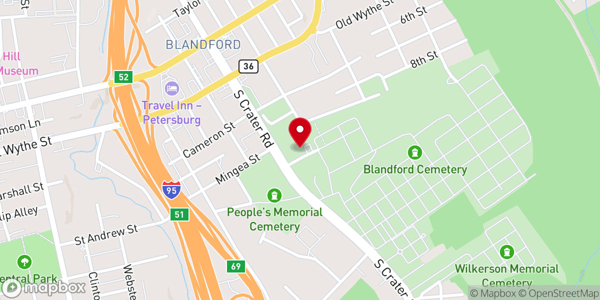 Map showing location of Reception Center for Old Blandford Church