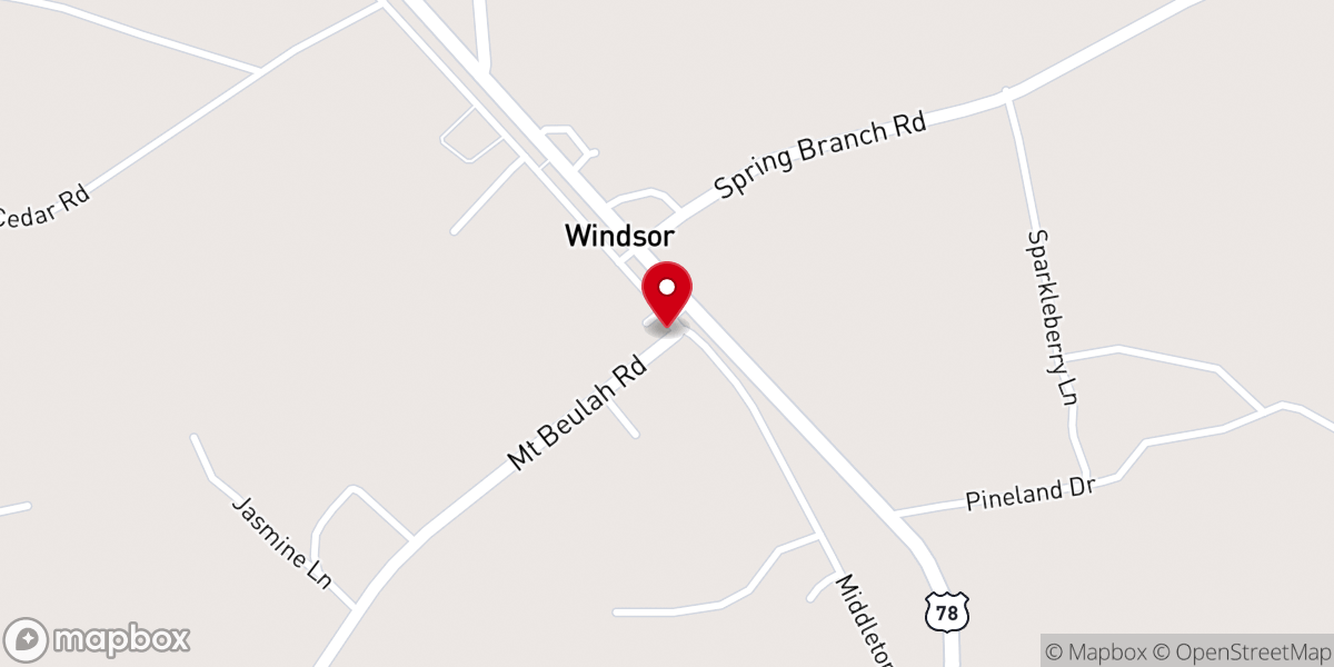 Map showing location of Iglesia Apostólica de la Fé en Cristo Jesús, Windsor, SC, USA.