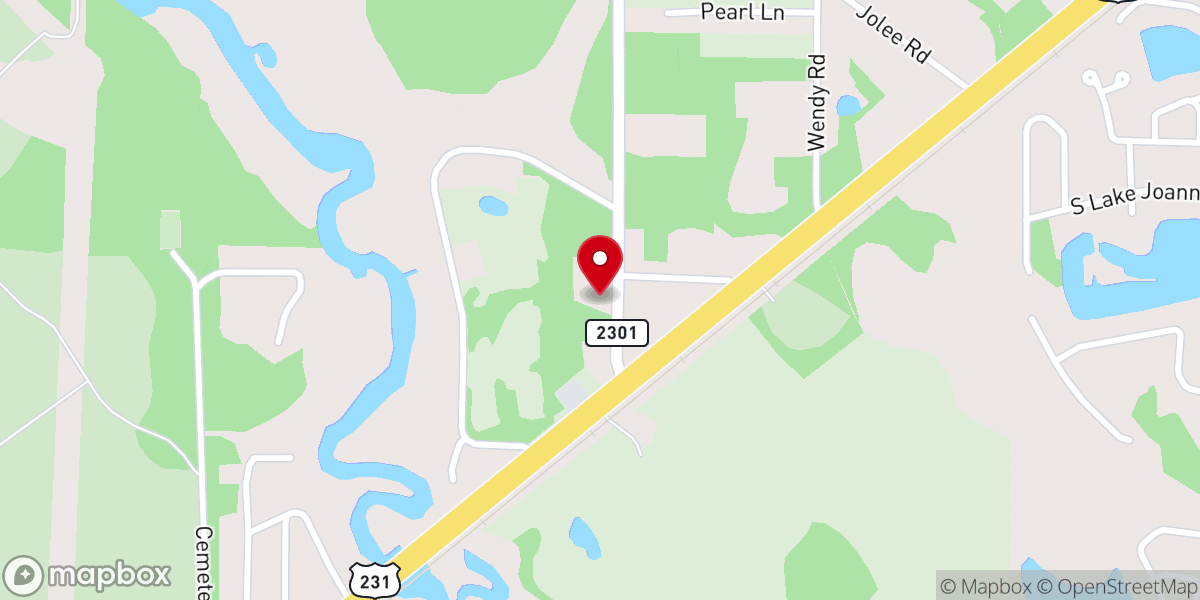 Map showing location of First Baptist Church of Bayou George