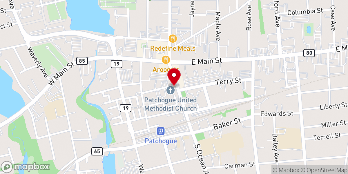 Map showing location of United Methodist Church-Patchogue