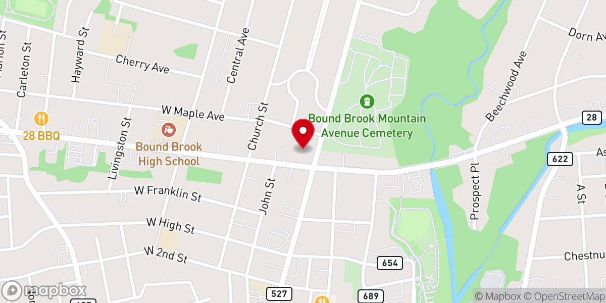 Map showing location of The Presbyterian Church at Bound Brook