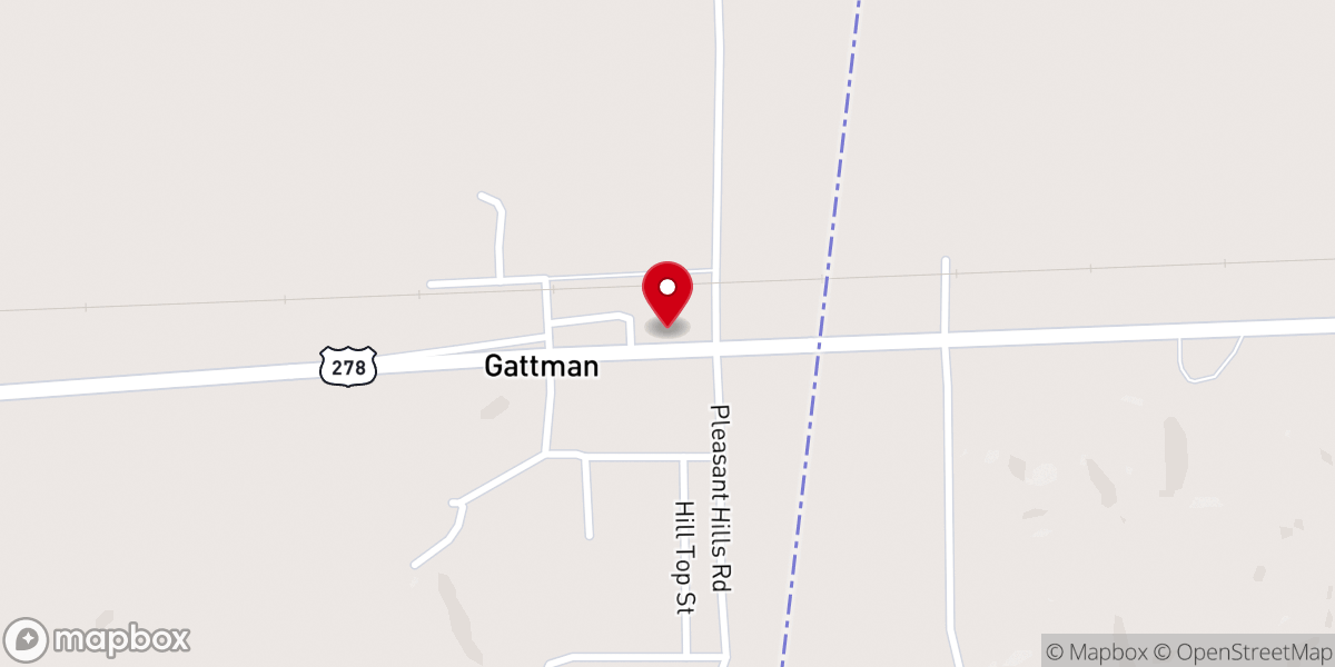 Map showing location of Gattman First Baptist Church