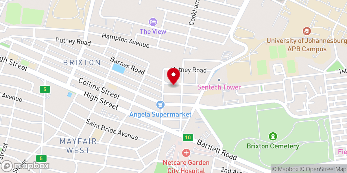 Map showing location of Brixton, Johannesburg Church of Christ