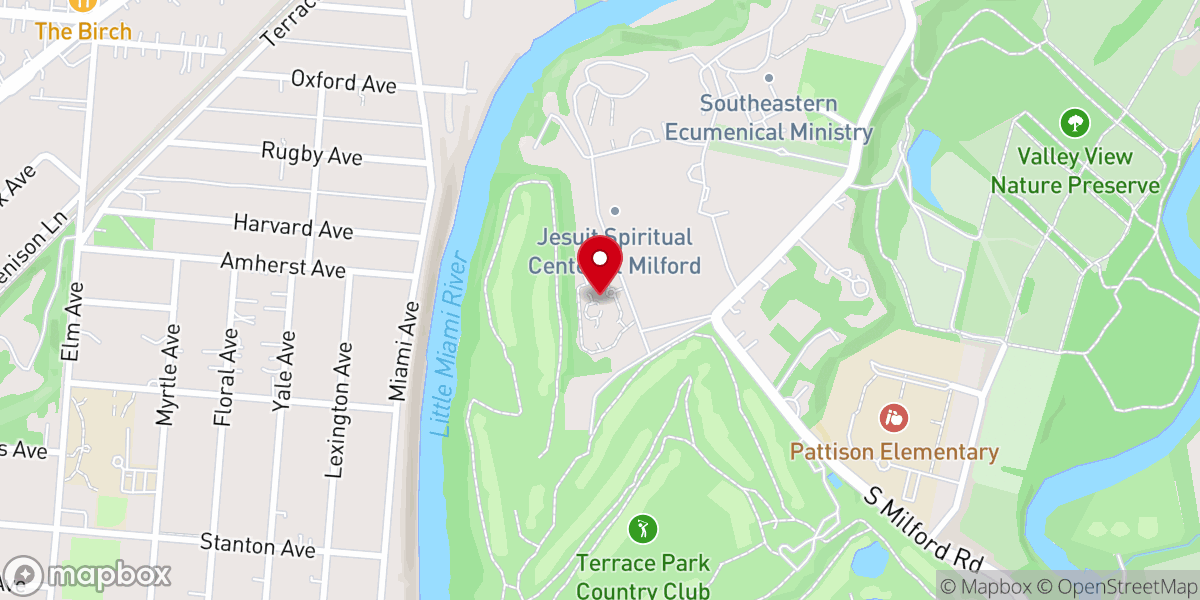 Map showing location of Jesuit Spiritual Center at Milford