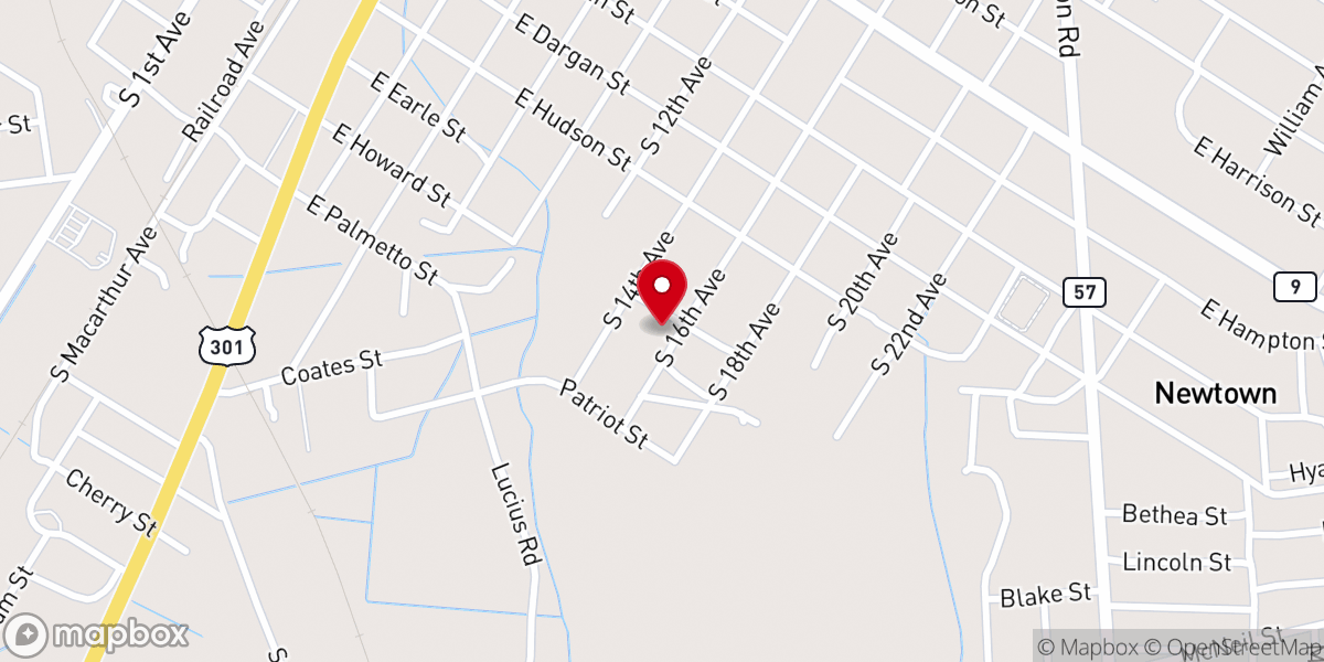 Map showing location of East Dillon Baptist Church