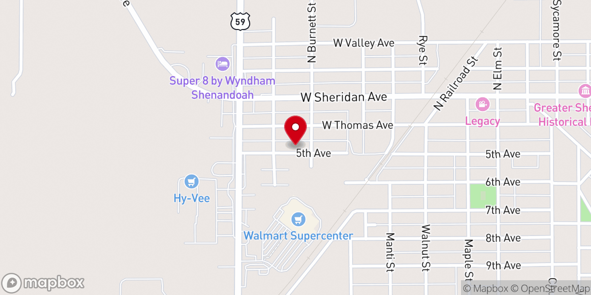 Map showing location of Shenandoah Community Food Pantry - Food Distribution Center