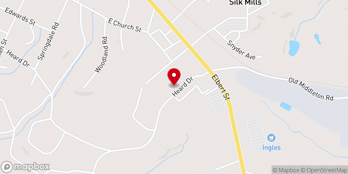 Map showing location of Elberton Pentecostal Holiness Church