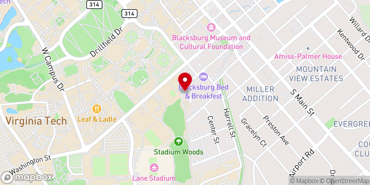 Map showing location of Christ's Church at Virginia Tech