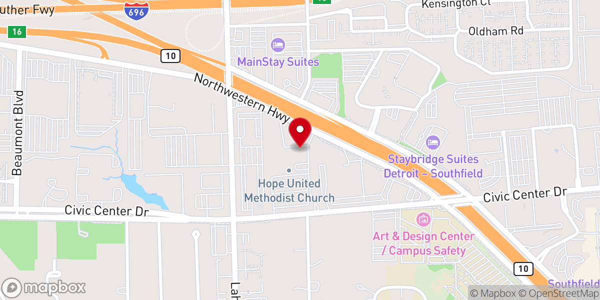 Map showing location of Hope United Methodist Church