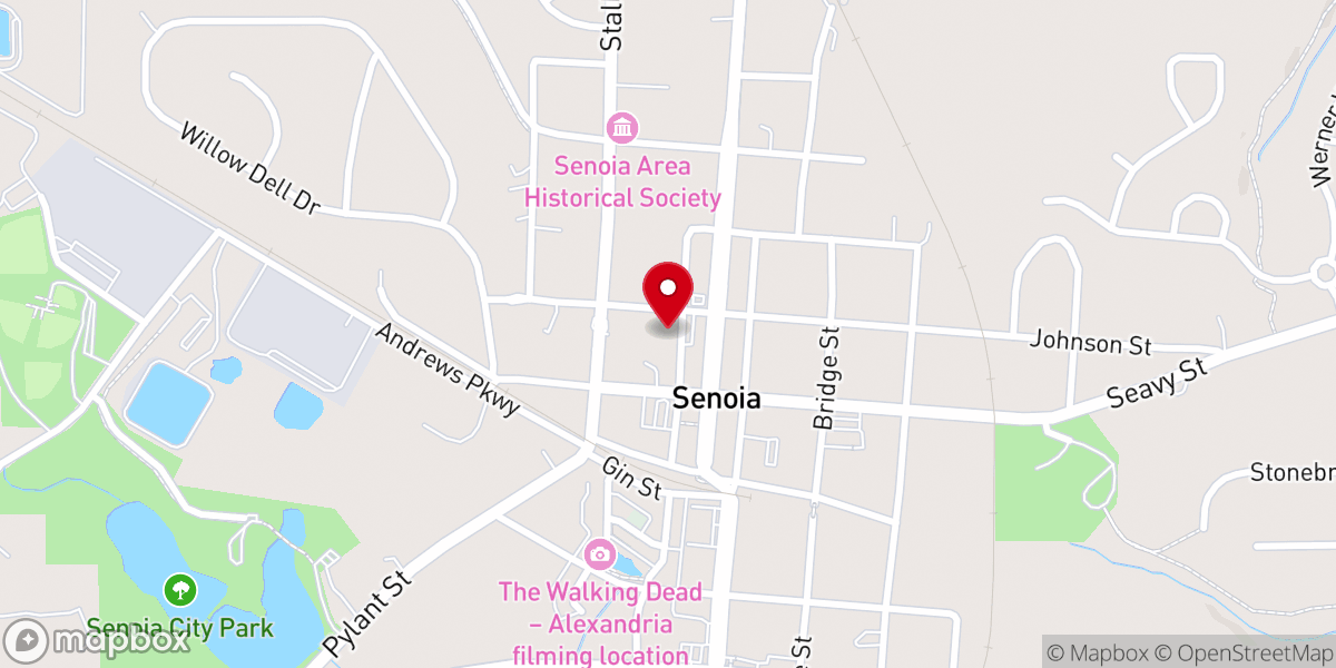 Map showing location of First Baptist Church of Senoia