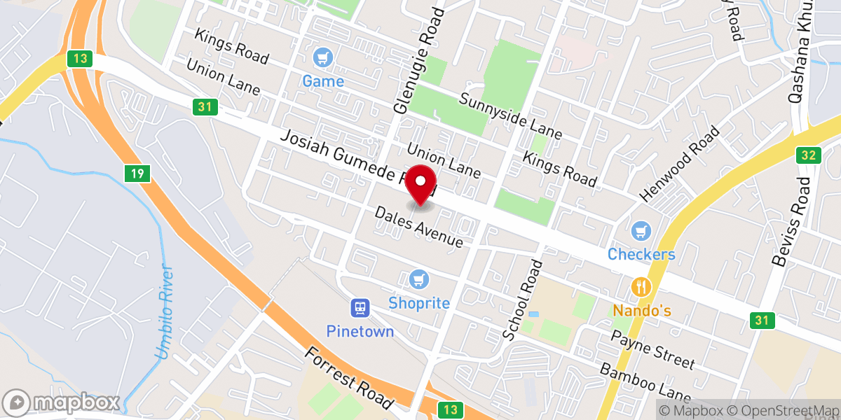 Map showing location of Pinetown Christian Centre