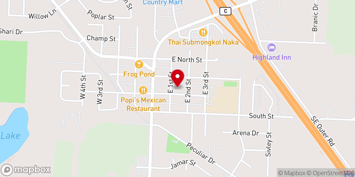 Map showing location of First Baptist Church-Peculiar