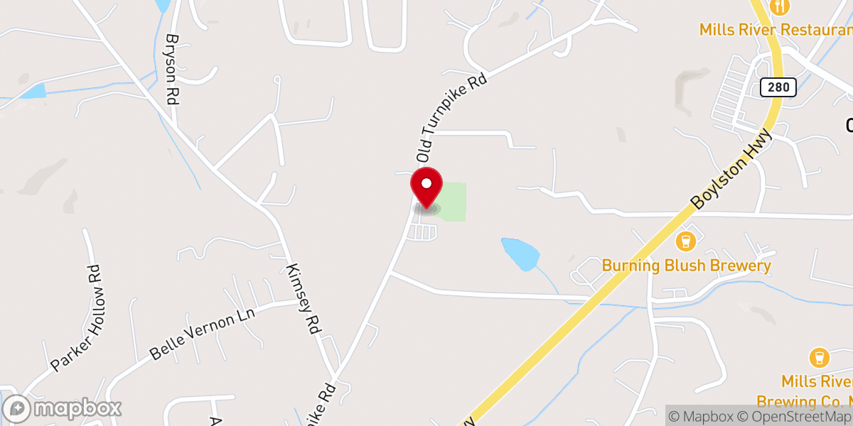 Map showing location of Mills River United Methodist