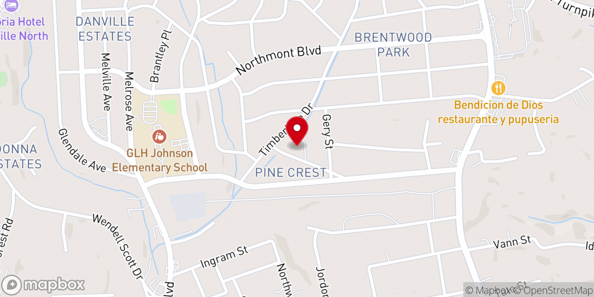 Map showing location of Timberlake Baptist Church