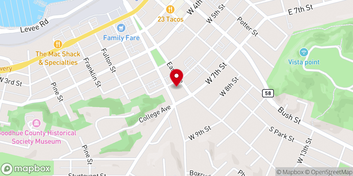 Map showing location of First Presbyterian Church Red Wing, MN