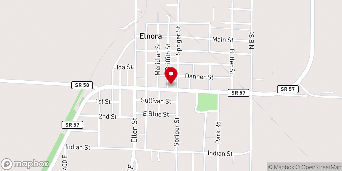 Map showing location of Elnora Church of Christ