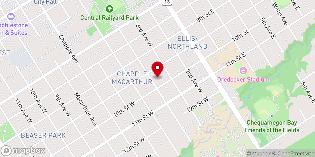 Map showing location of Ashland First Assembly of God Church