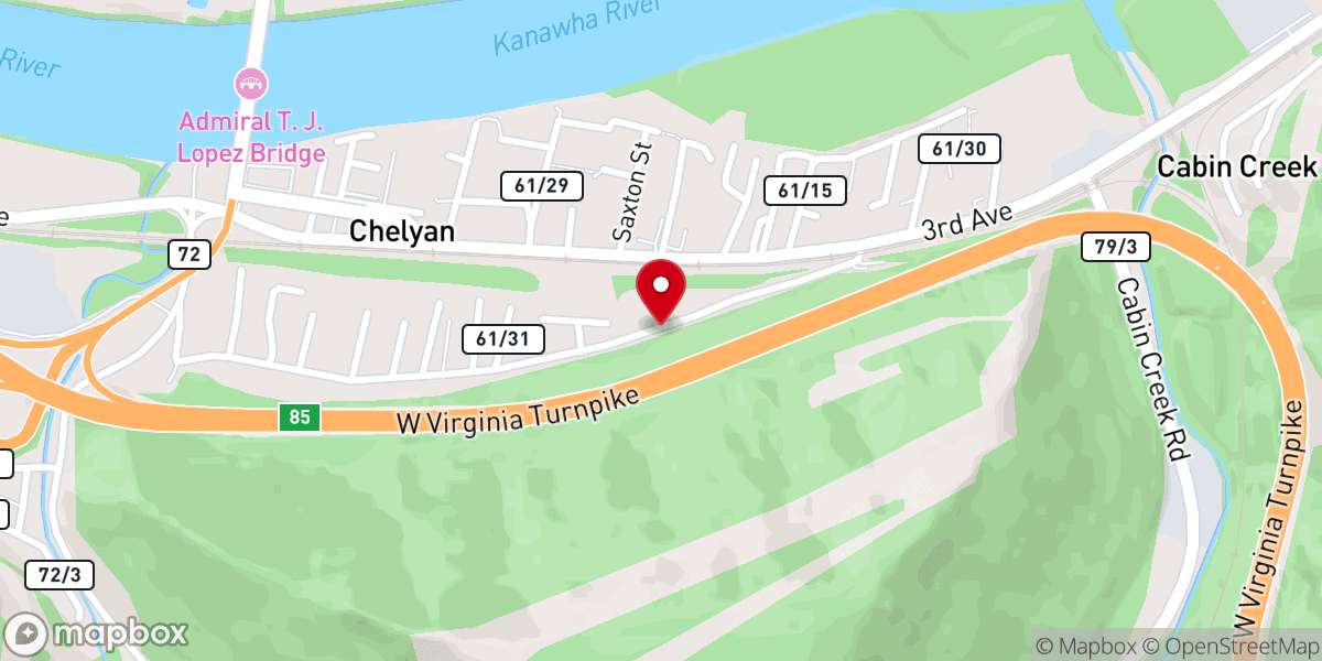 Map showing location of Chelyan Methodist Episcopal Church