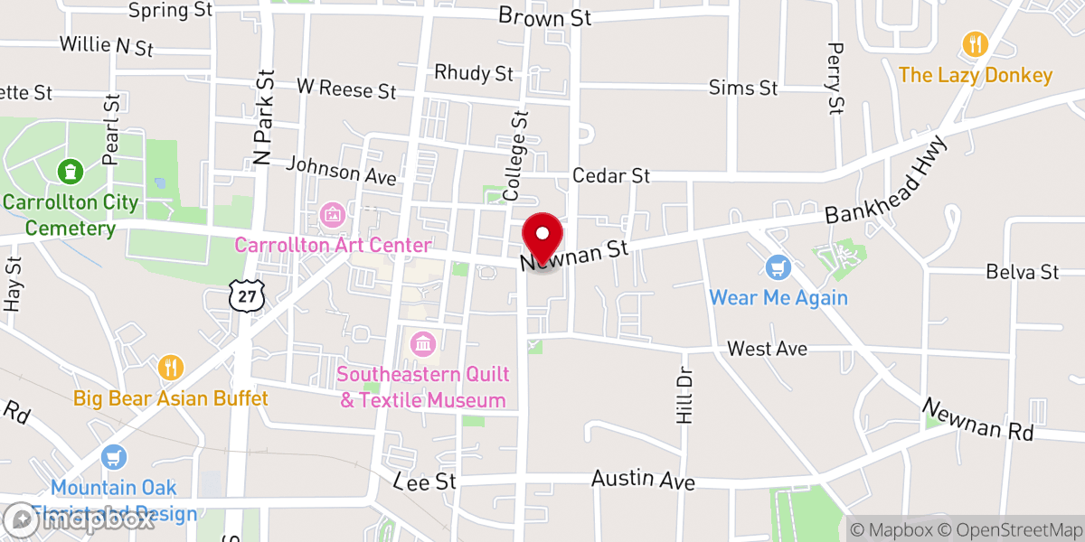 Map showing location of First Baptist Church Carrollton