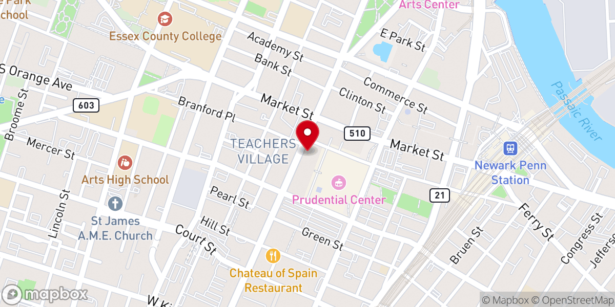 Map showing location of Hudson County Church Newark