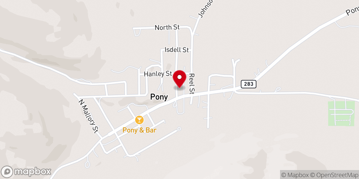Map showing location of Pony Bible Church