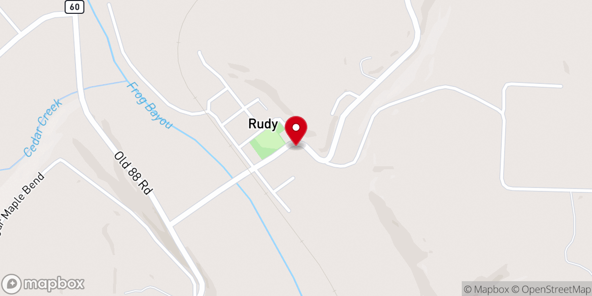 Map showing location of Rudy Baptist Church