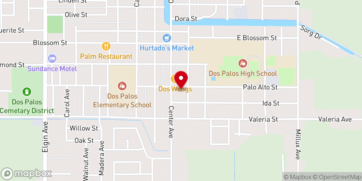 Map showing location of Dos Palos Church of Christ