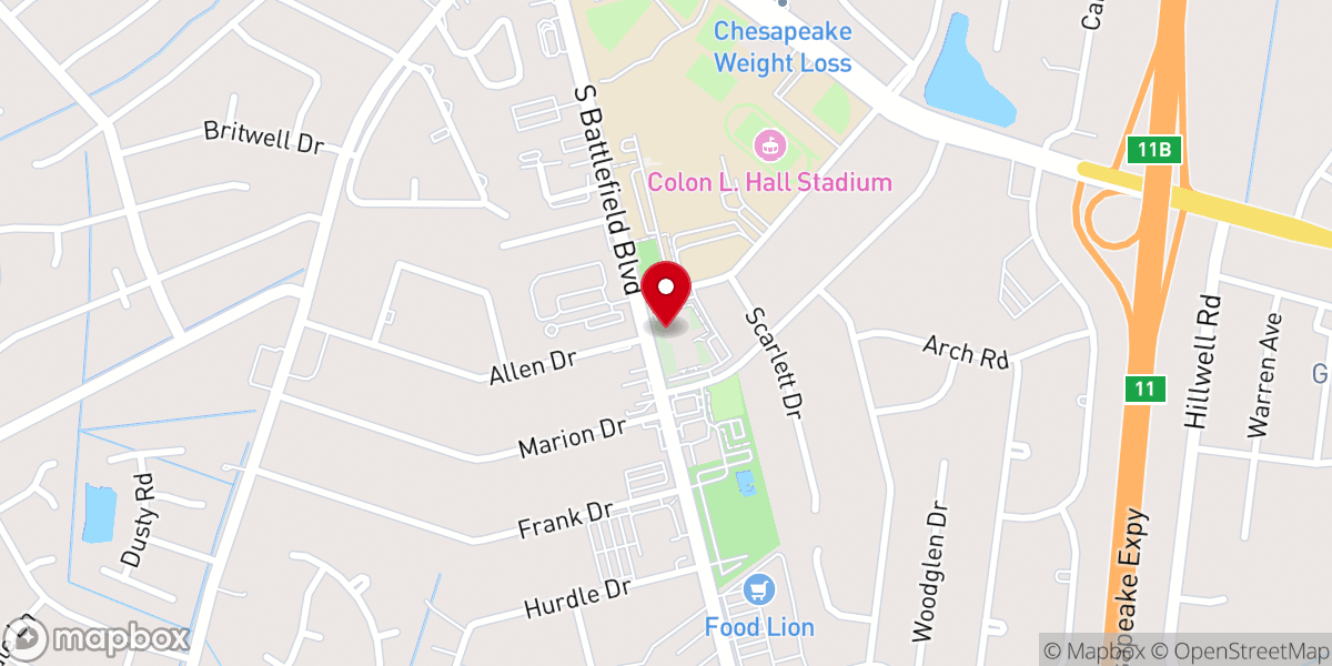 Map showing location of Great Bridge United Methodist Church