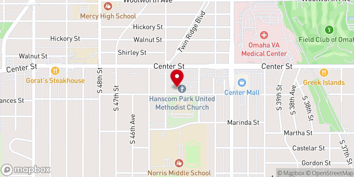 Map showing location of Hanscom Park United Methodist Church