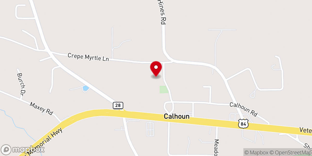 Map showing location of 1st Baptist Church of Calhoun