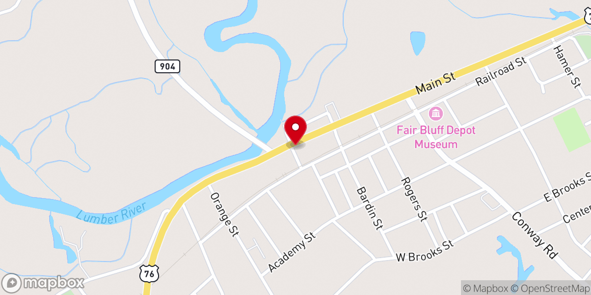 Map showing location of Fair Bluff Mayor's Office
