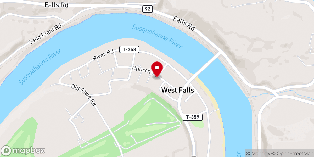 Map showing location of West Falls Baptist Church