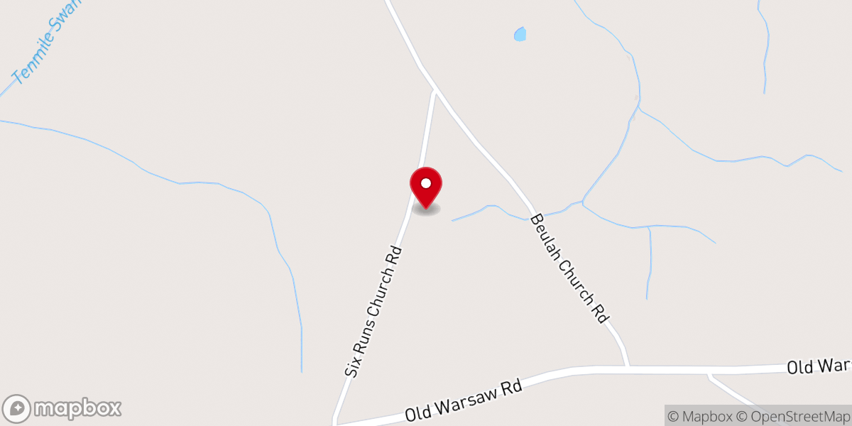 Map showing location of Six Runs Baptist Church