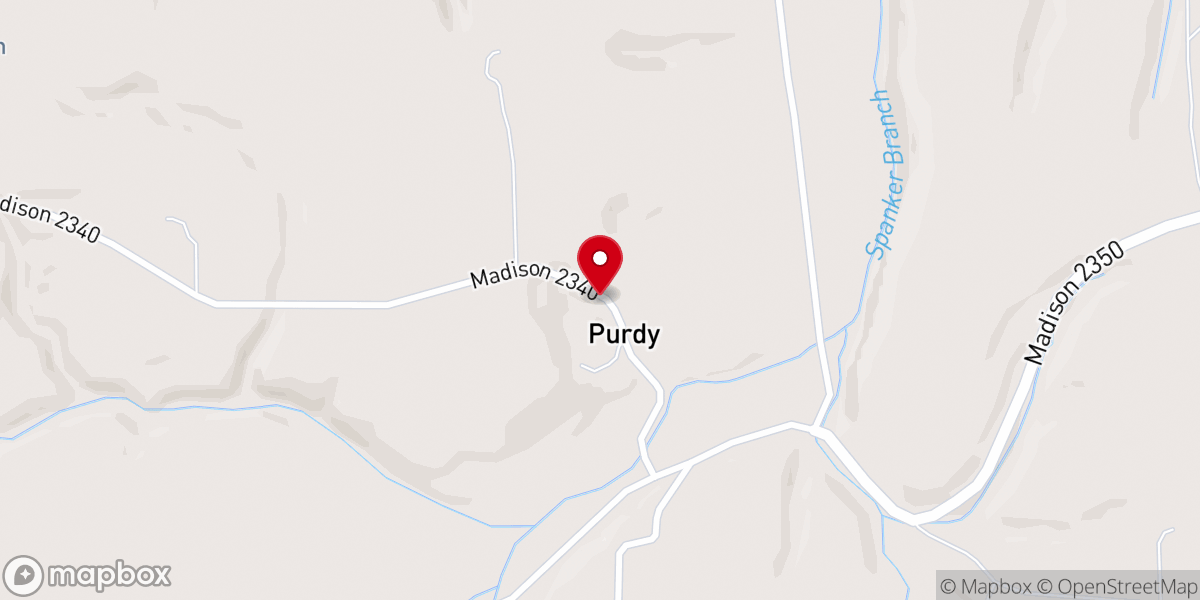 Map showing location of Purdy Pentecostal church