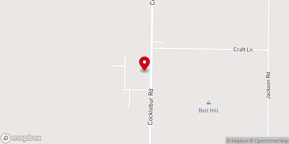 Map showing location of Cocklebur Baptist Church